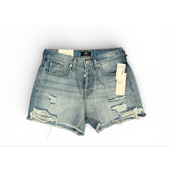 7 For All Mankind Pants - 7 For All Mankind Monroe Shorts Women’s 26 Distressed Denim Cutoff Raw Hem NWT